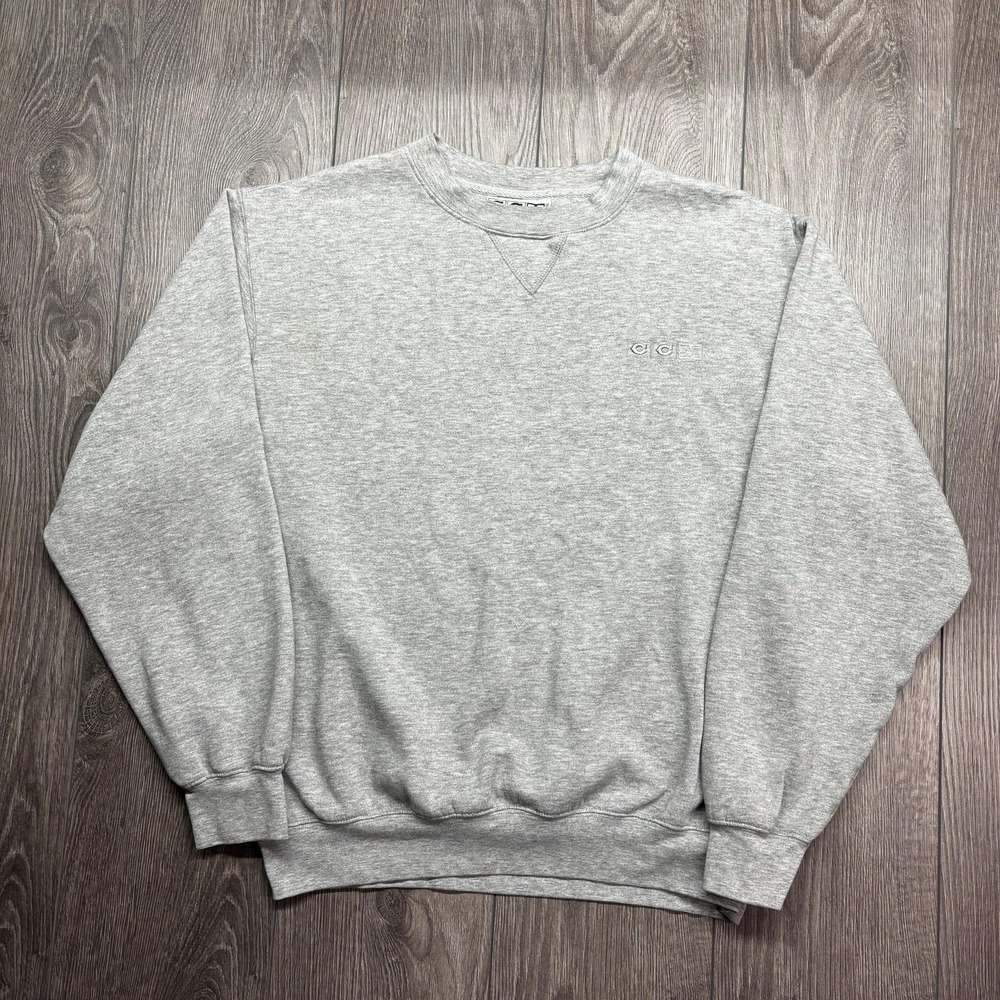 Vintage CCM 1990s Heavy Sweatshirt Medium Grey Hockey Tonal